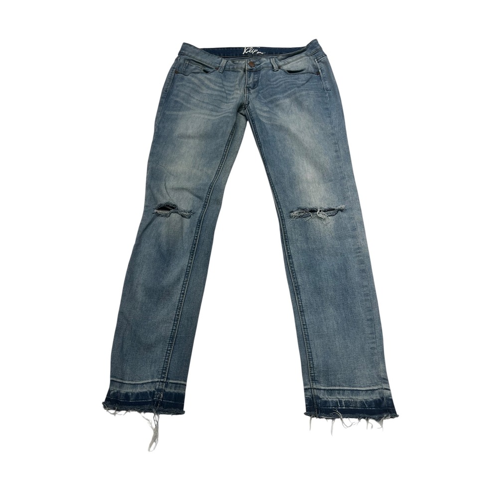 Klip Jeans Womens Size 7 Distressed Straight Leg Jeans Raw Hem Grunge Y2K Blue
